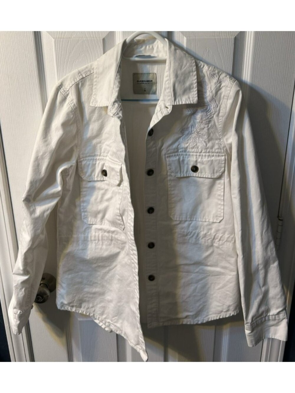 Quebramar Women’s White Embroidered Button-Up Jacket M Cotton Floral Casual Pre-